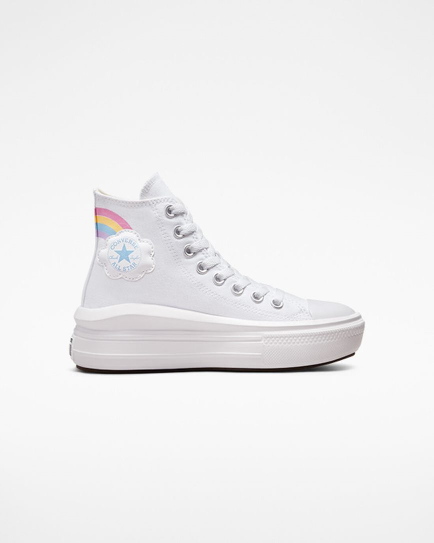 Dívčí Boty Na Platformy Converse Chuck Taylor All Star Move Rainbow Cloud Vysoké Bílé Blankyt Růžové | CZ ZRDU86